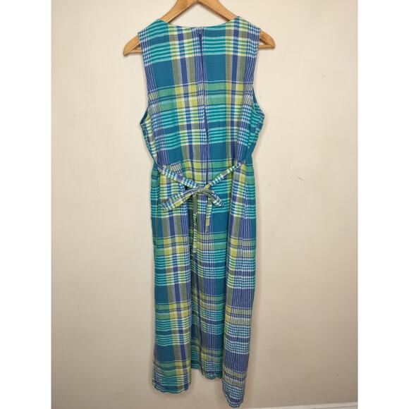 Vtg Positive Attitude Plaid Linen Blend Dress Sleeveless Modest - Picture 4 of 6